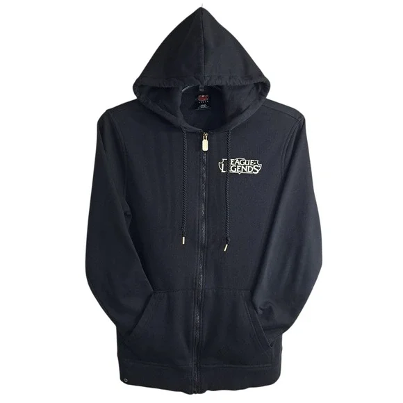 League Of Legends Riot Games Men's Zip Up Hoodie Size M Black With Gold Letters - Picture 2 of 8